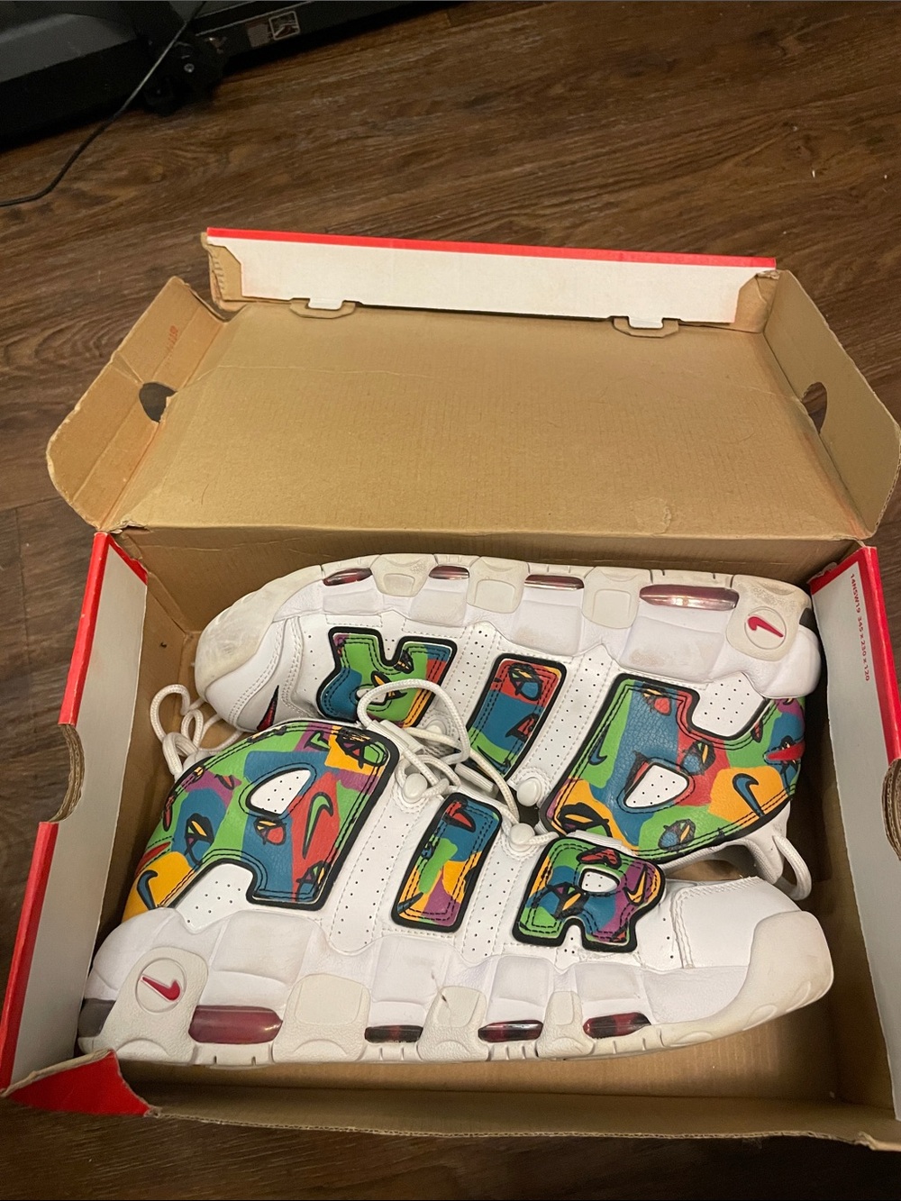 Nike Kids White Sneakers with Multicolor Graffiti Panels